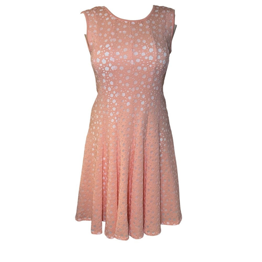 Calvin Klein Peach Pink Floral Eyelet Fit and Flare Dress Sleeveless M8BBY954 14